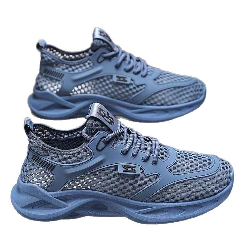 Summer men's ultra-light and breathable engraved sports shoes empty mesh light mesh shoes casual running