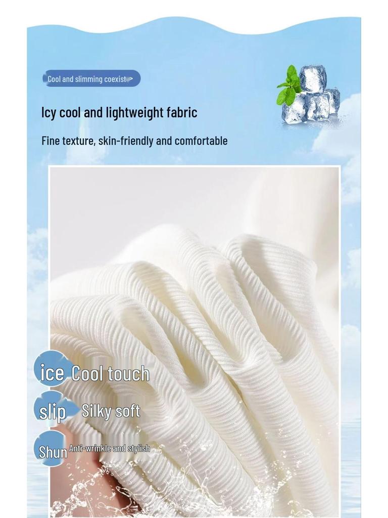 150cm Women's Summer High Waist Ice Silk Wide-Leg Pants - Slim Fit, Straight Leg, Petite 145