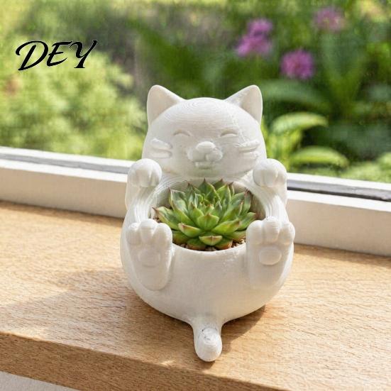 Creative Gift for Girls 3D Fortune Cat Desk Storage Box, Cute Money Jewelry Organizer Multi-functional Slot Rings, Mini Planter Home Decor Figurine,