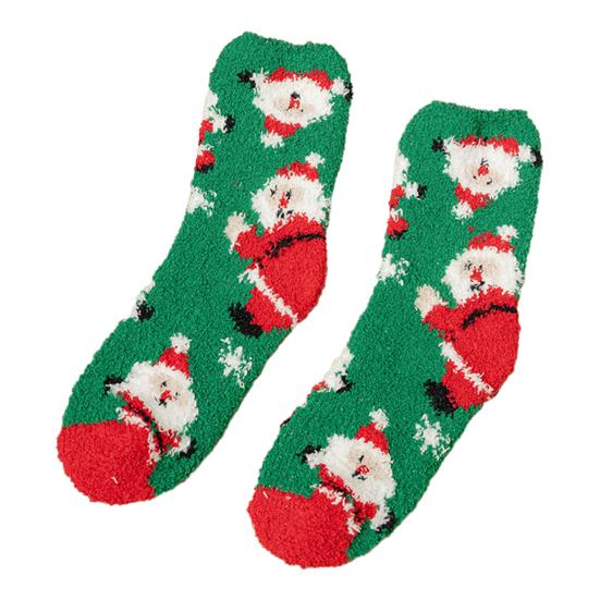 Yousheng 1 Pair Christmas Socks Snowmen Reindeer Santa Claus Bell Pattern Mid-tube Socks Coral Fleece Warm Thermal Socks