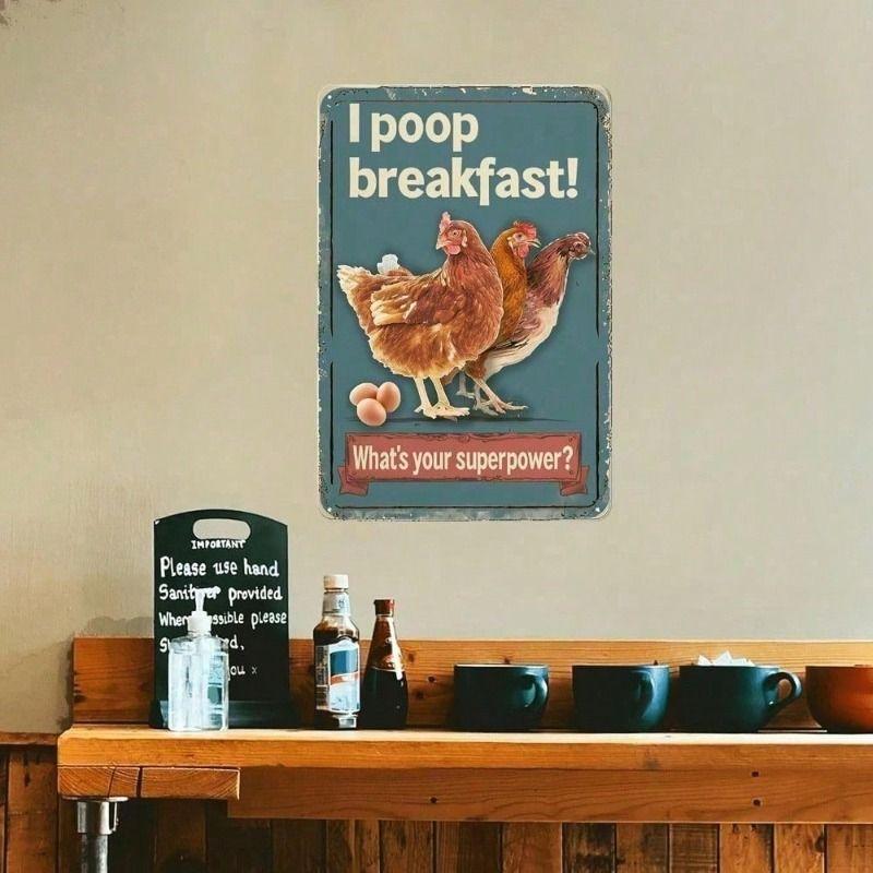 Metal Wall Art Poster Rooster with Eggs Kitchen Decor