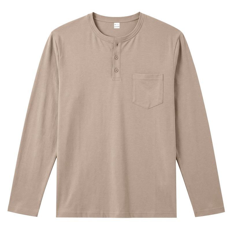 Herren S Locker geschnitten Langarm Henley-Kragen Lässig Basic T-Shirt