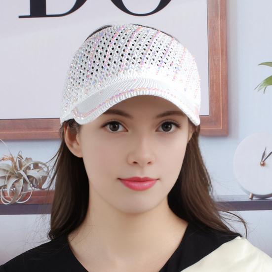 Summer Mesh Baseball Cap for Men Women Shiny Rhinestone Sun Visor Hat Outdoor Empty Top Hat for Beach Golf Tennis Baseball