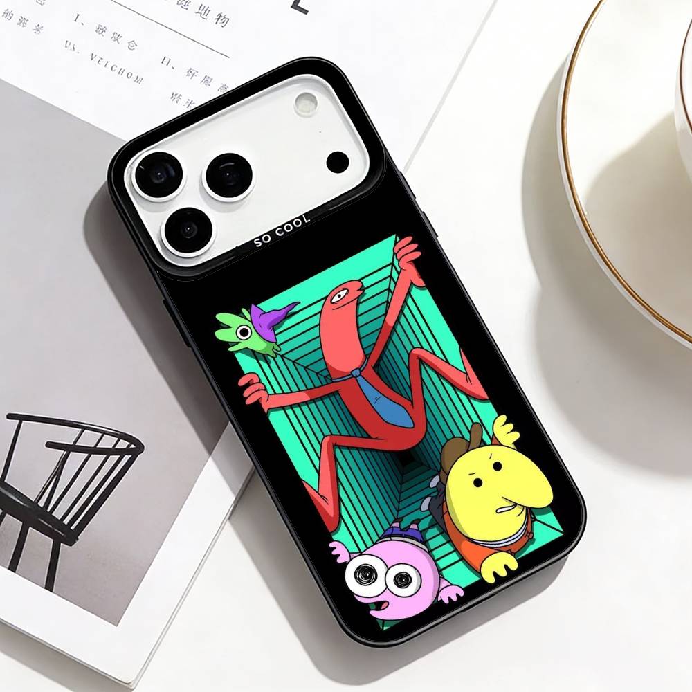 Smiling Friends Phone Case For iPhone17,16,15,14,13,12,11 Plus,Pro Max Black Border Silver  Plated Cover