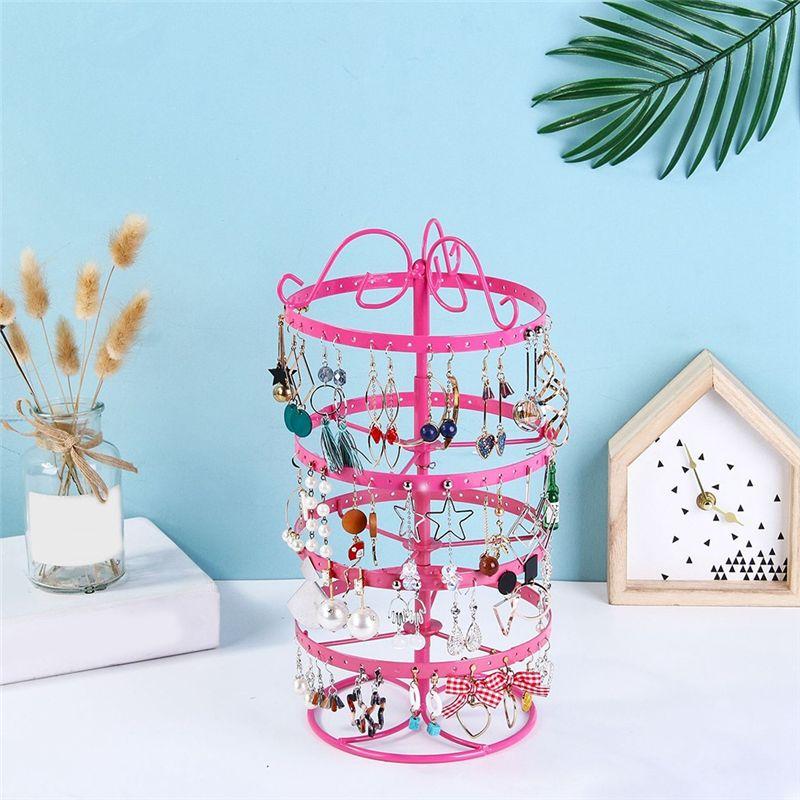 AEE2-1 Piece Wrought Iron Four-Story Rotating Jewelry Rack Jewelry Rack Earring Earring Bracelet Display Rack Black