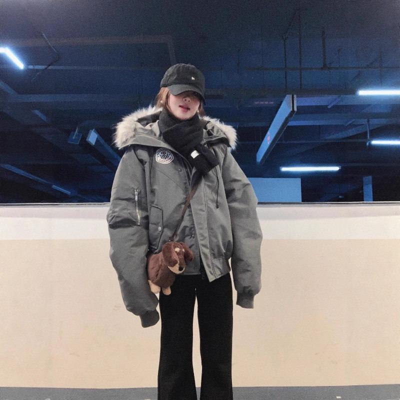 Parka Gruesa Cálida Acolchada con Capucha y Cuello de Piel para Mujer Abrigo Casual de Invierno