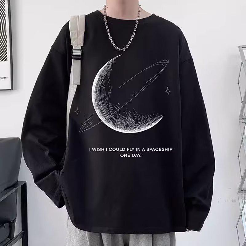 Sweat à capuche imprimé décontracté ample pour homme, haut à manches longues et col rond pour le printemps et l'automne