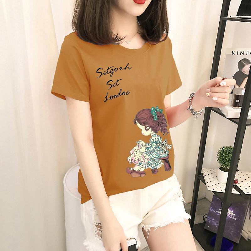 GMXIA Short Sleeve T-shirt Women Loose Ins Women's Crewneck Base Shirt