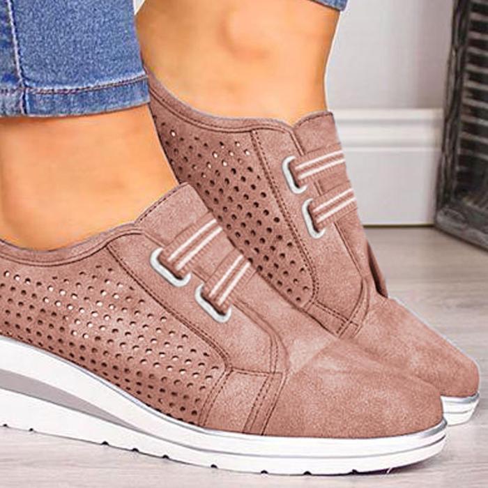 Autumn single shoes wedge heel hollow round head shoes
