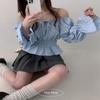 The Pink Off Shoulder Shirring Ribbon Smock Blouse