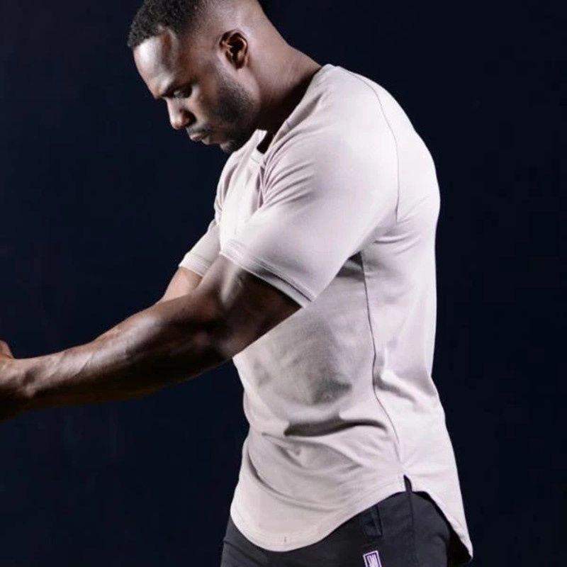 Men's Muscle Shark Elastic Sports T-Shirt: Round Neck, Short Sleeve for Bodybuilding, Running, Training, and Basketball.