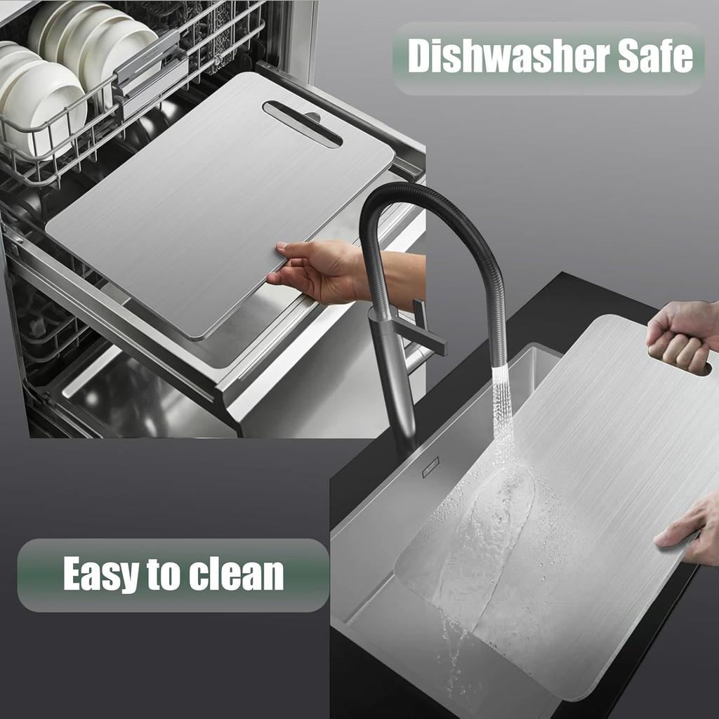 Titanium Cutting Board - Upgraded Thickened (0.08 in) Non-Deforming 100% Pure Titanium Cutting Boards with Non-Slip Pad, Food-Grade Double-Sided