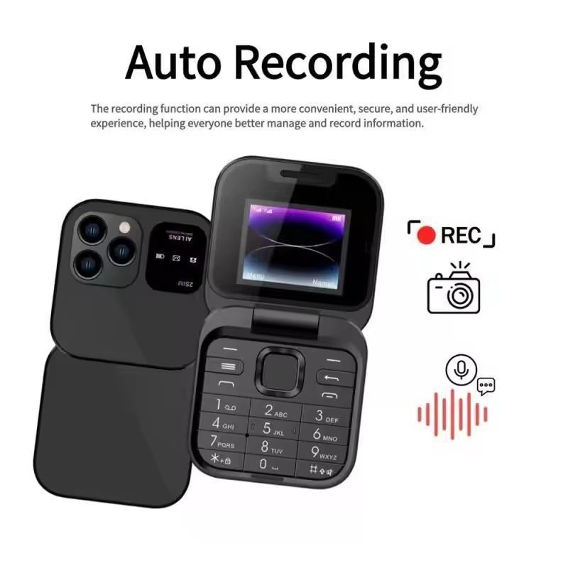 2025 I16 PRO MAX 4G Mini Fold Mobile Phone 2 SIM Card Speed Dial Video Player Magic Voice Blacklist Small Flip Cellphone Type-C