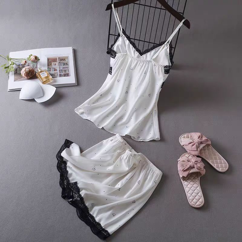 Pajamas sexy temptation women suspender nightgown nightgown set, imitation silk nightgown ice silk summer loungewear