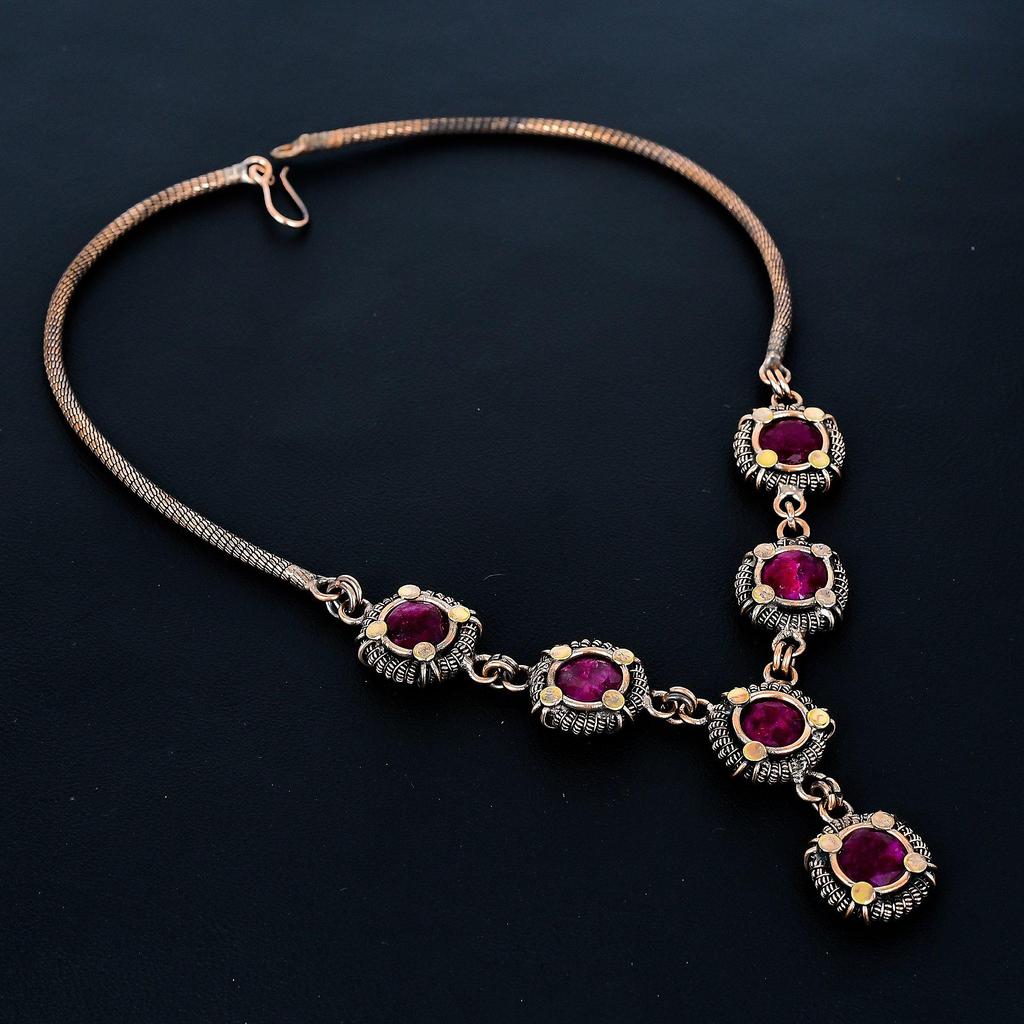 Ruby Necklace, 999 Copper Wire Wrapped Adjustable Chain Necklace. Gift For Women Handmade Necklace Gemstone Jewelry