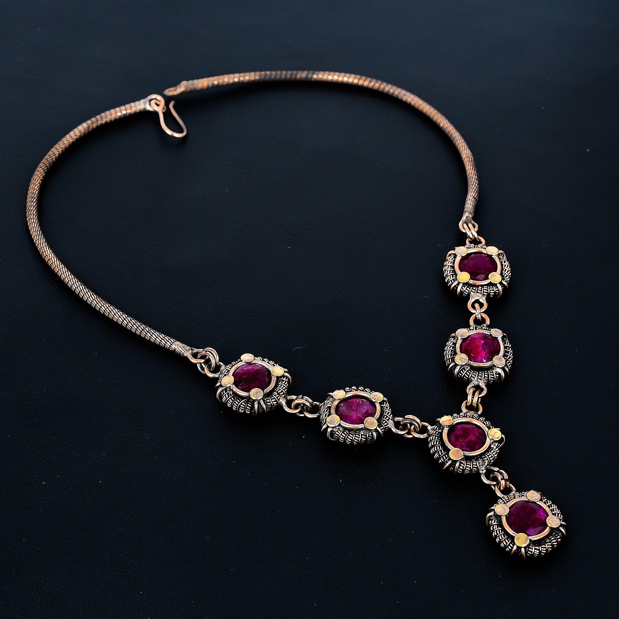 

Ruby Necklace, 999 Copper Wire Wrapped Adjustable Chain Necklace. Gift For Women Handmade Necklace Gemstone Jewelry