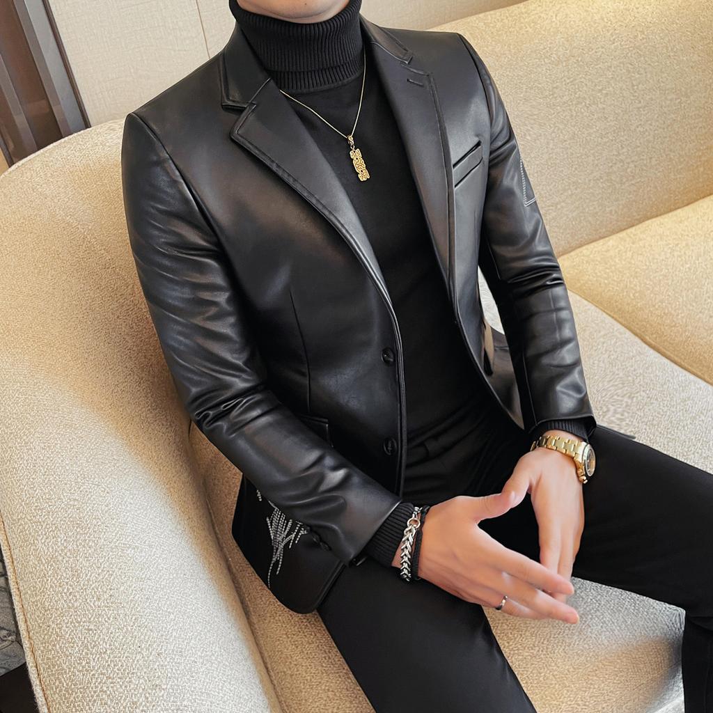 Autumn and winter men's new leather jacket British trendy men's locomotive PU leather jacket leather suit casual jacket