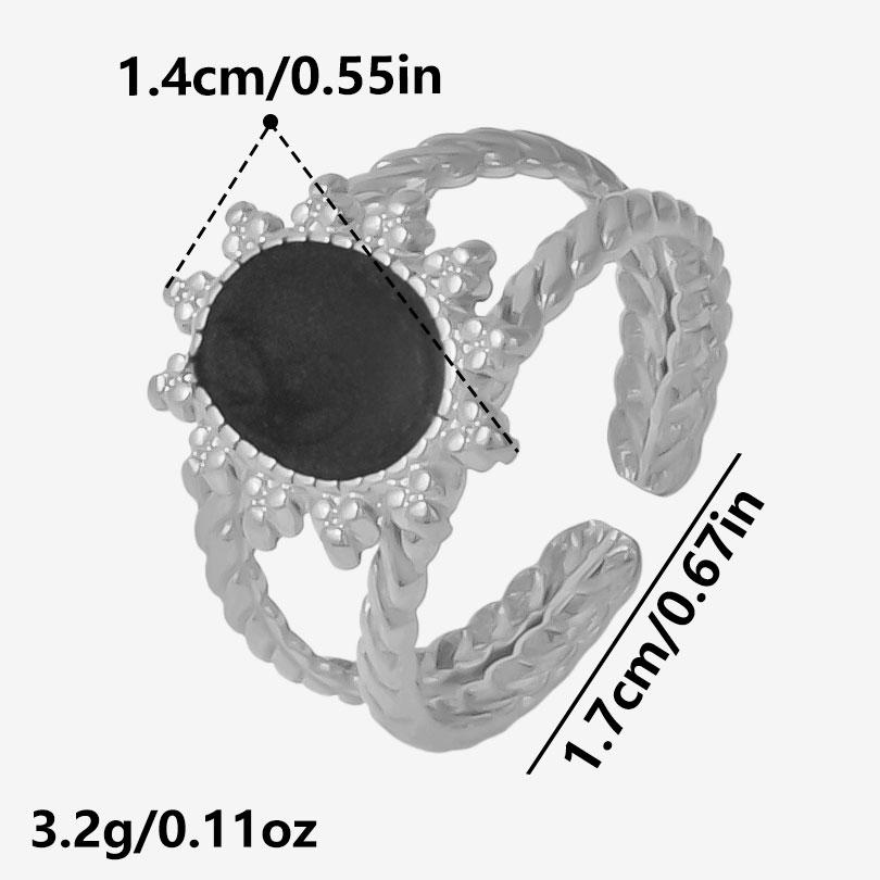 Different Style Silver Color Ring Black Oil Drop Open Adjustable Stainless Steel Rings For Women Men Accessories Enamel Jewelry
