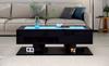 100*50*35cm Coffee Table, High Gloss Sofa Table, Living Room Table with Drawers, Coffee Table with LED Light, Glass Top, Black