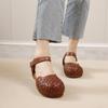 Γυναικεία Σανδάλια Ρετρό Ευέλικτα Στρογγυλή Μύτη Γνήσιο Δέρμα Πλεκτά Άνετα Φλατ Παπούτσια