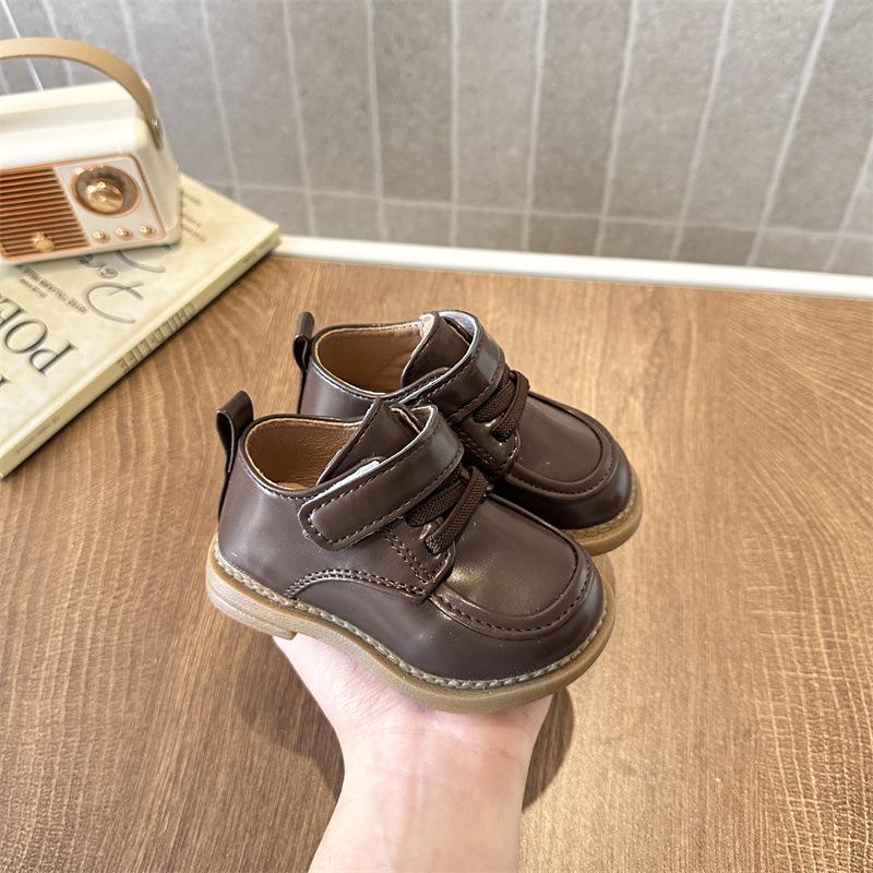 Scarpe Primi Passi in Pelle Stile Britannico Unisex per Bambini con Suola in Gomma