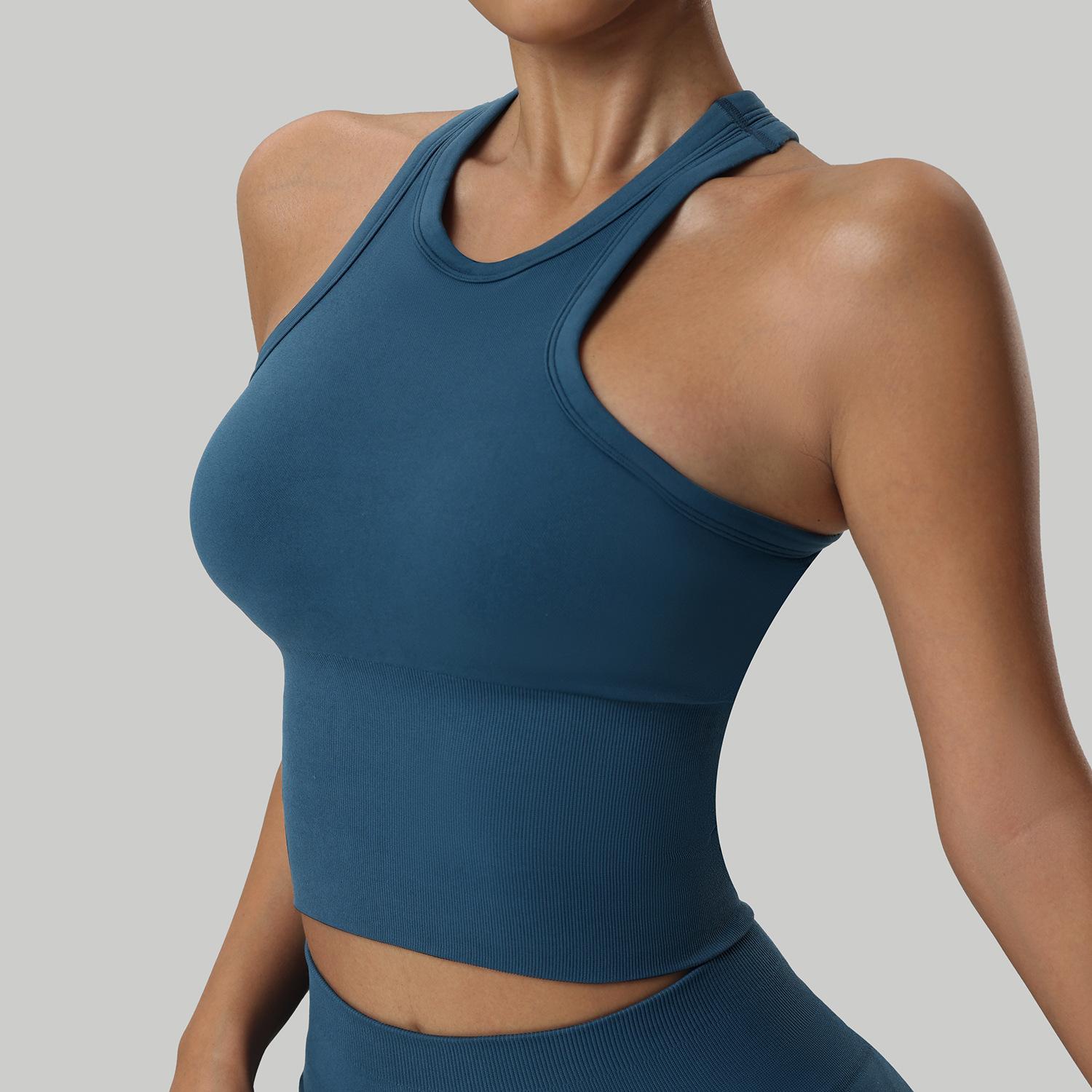 

Бесшовный облегающий I-образный топ для йоги с красивой спиной, женский цельный топ, закрывающий живот, фитнес-костюм для упражнений и йоги S