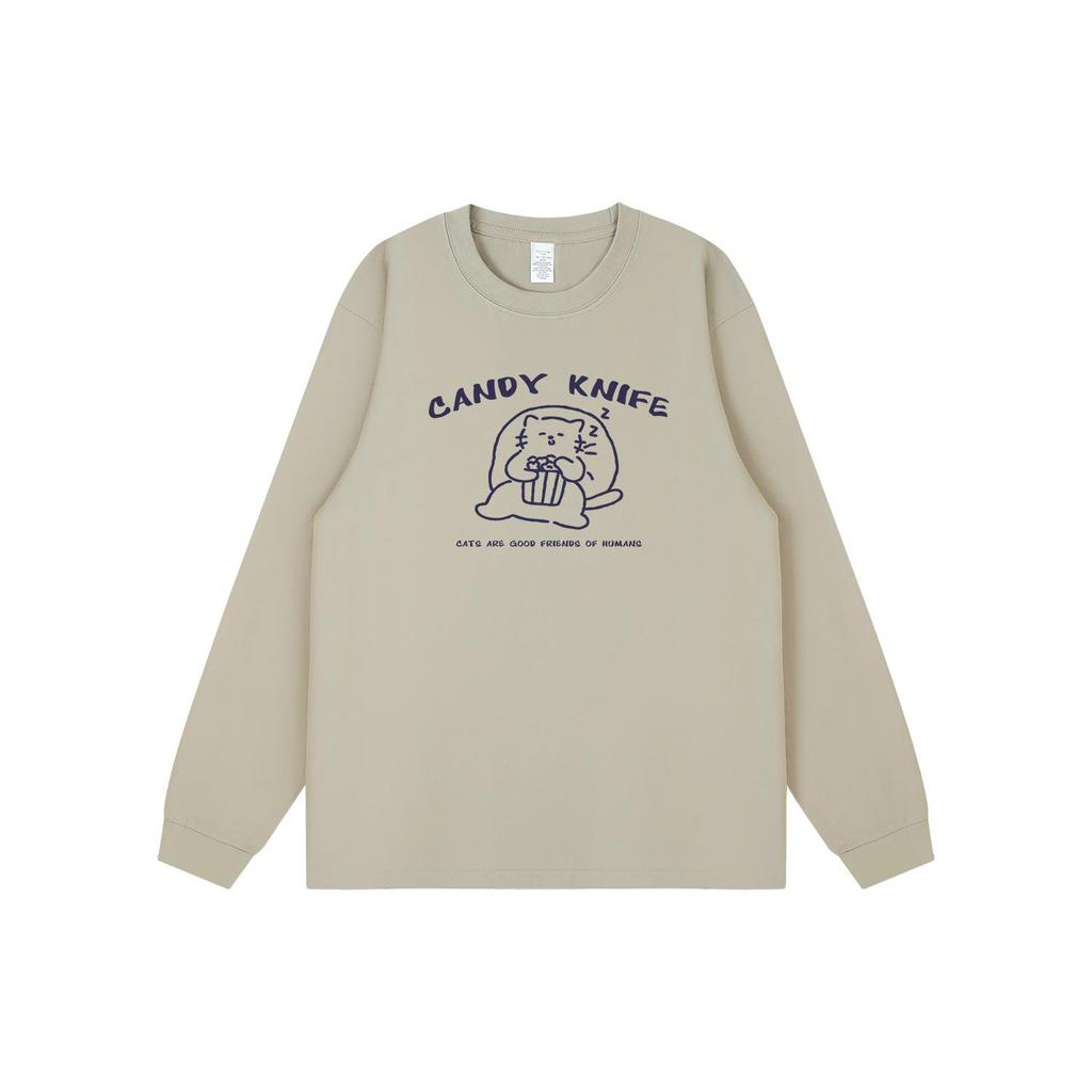 Trendy Korean Cartoon Print Long Sleeve T-Shirt - Pure Cotton, Loose Fit