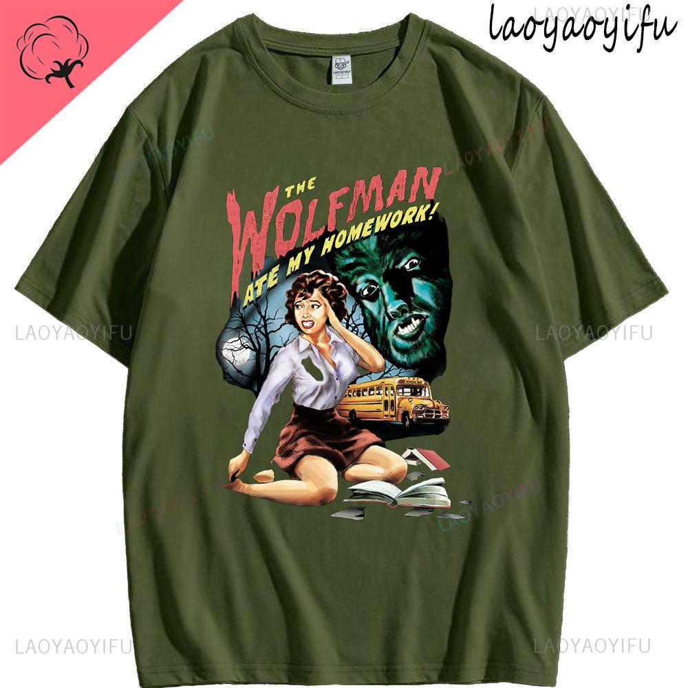 The Wolfman Ate My Homework Theme 100Cotton Fashion Mens Womens ONeck Casual Tee High Quality Streetwear Summer Shortsleev
