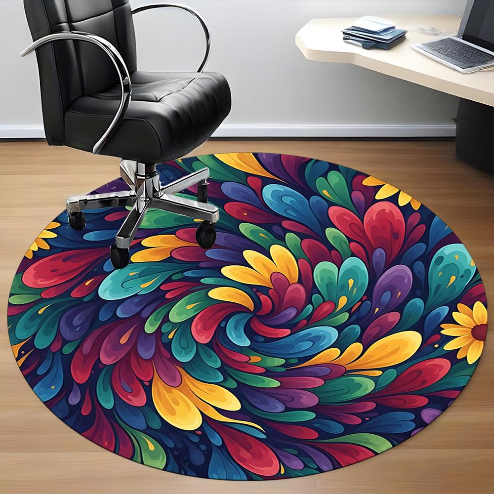 1pc Colorful Swirl Office Round Rug, Carpet for Office, Gaming, Lightweight Round Floor Mat Yy260205047