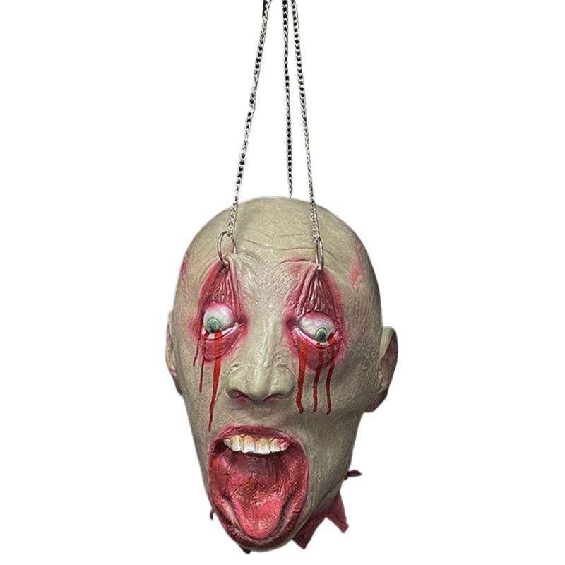 Cabeza de Muerto Colgante con Cadena Accesorios de Cabeza de Halloween Parte del Cuerpo de Muerto Sangrienta Aterradora Accesorios de Cabeza Cortada Colgantes