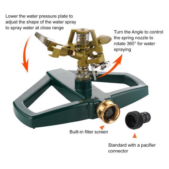 Garden Impact Sprinkler Heavy Duty Pulsating Sprinkler with Metal Base 360-Degree Rotating Automatic Water Sprinkler for Watering Lawn Large Area