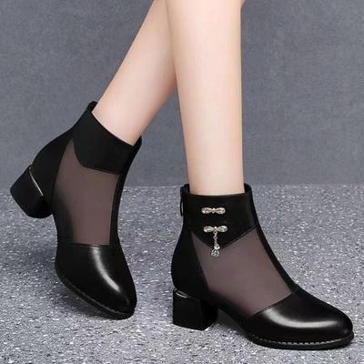 Soft Leather Net-sheen Sandals with Soft Soles, Round Toe, Open Design, Women's Shoes