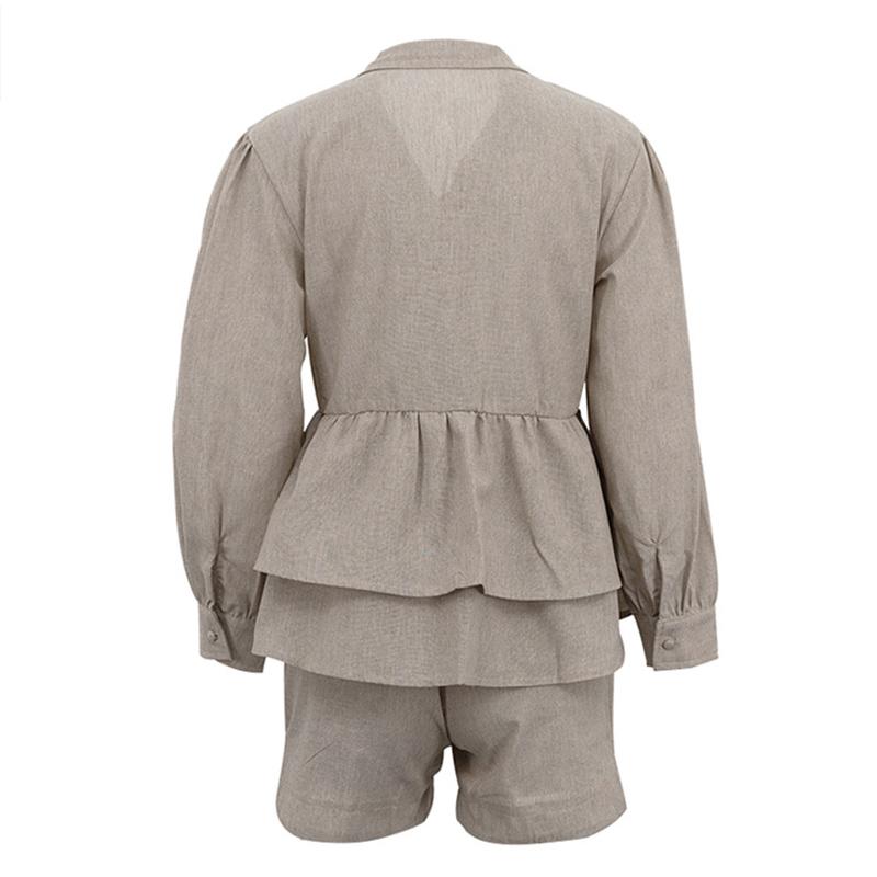 Women's Collar Double Layered Lace Shirt Shorts Set Solid Color Pleated Decoration Women's Summer Set Daily Casual Style Lady Clothes