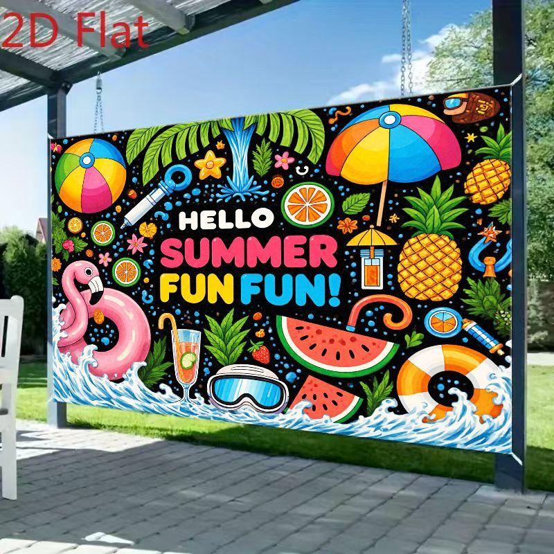 2D 1 Piece of Summer-themed Polyester Background Fabric Showcasing a Variety of Summer Elements