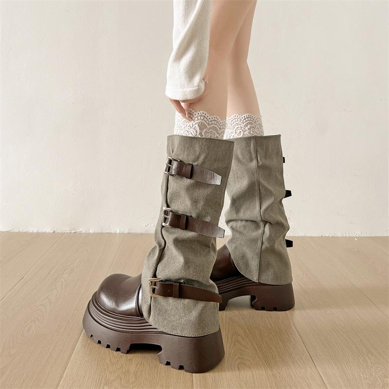Retro High-end British Style Thick-soled Martin Boots for Women's 2025 New Autumn Skirt To Increase Height and Thin Medium Boots