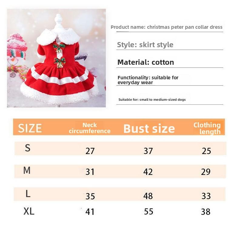 Pet Christmas Clothes Comfortable Cute Santa Claus Clothes Christmas Bow Bells Decorations Soft Breathable Dog Winter Warm Dress