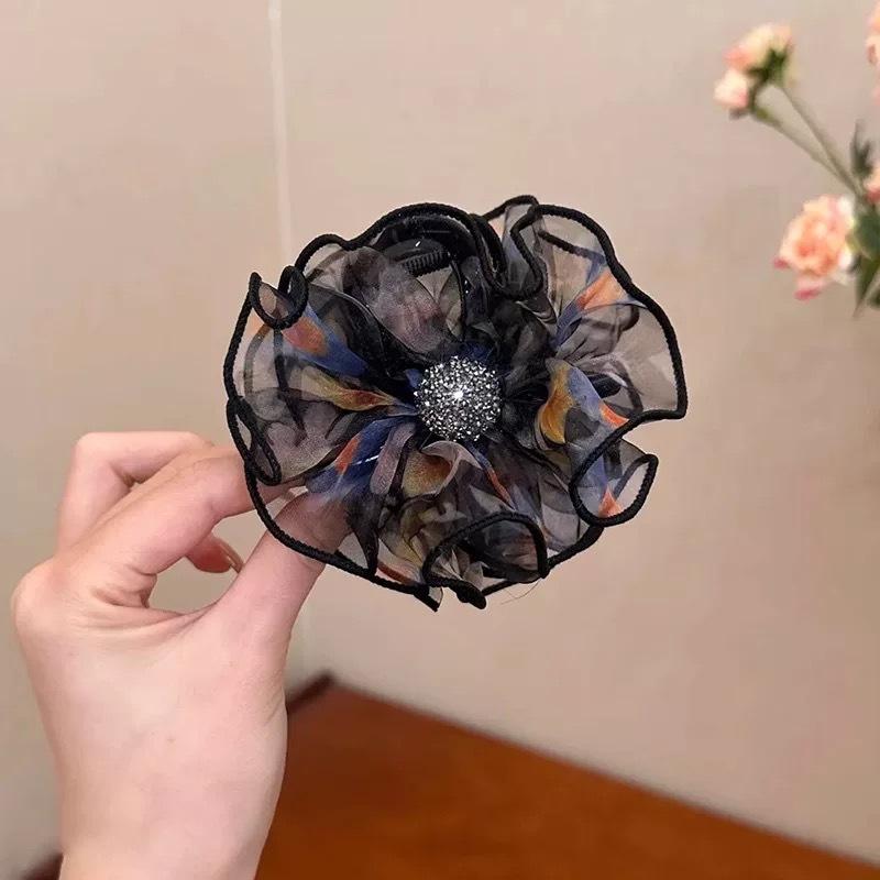 Fashion Mesh Shiny Flower Claw Clip For Women Elegant Sweet Ponytail Shark Clip Hair Claw Hair Accessories Gifts