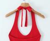 SAW American Style Red Spicy Girl Metal Strap Halter Waist-Cinching Bodycon Dress
