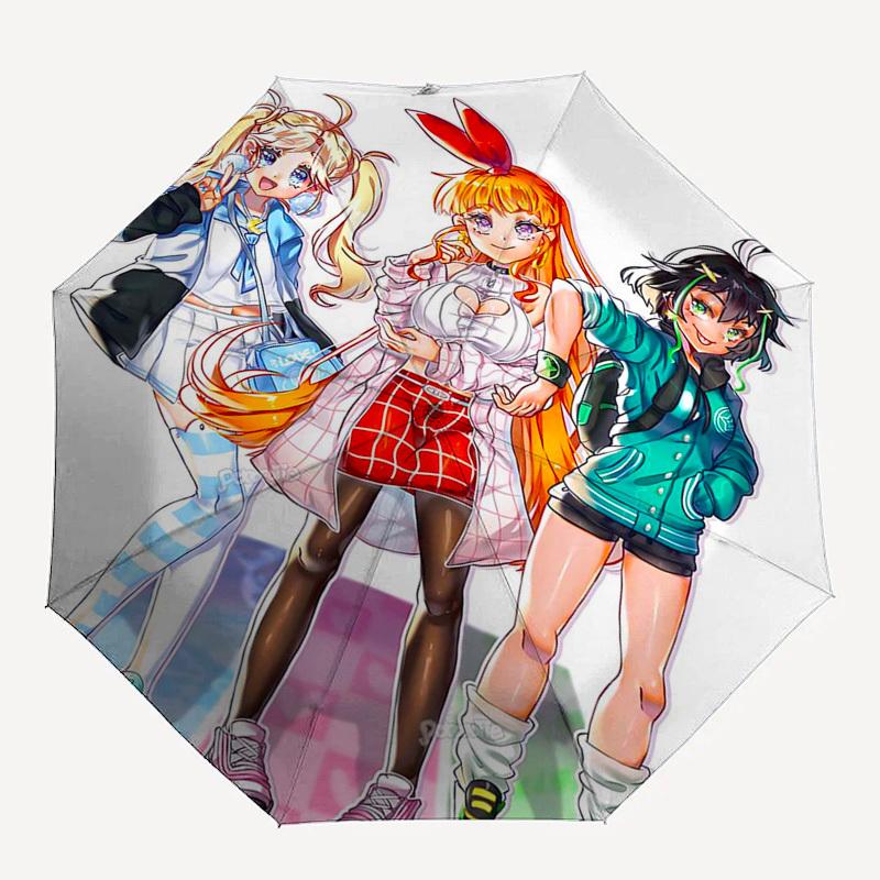 1 Stück Love Live! Automatischer Öffnungs-/Schließ-Außenschirm mit tragbarem Dreifachfalt-Design, 8-Speichen-Eisenrahmen, für den Außenbereich, für Fans, Reisende, täglichen Gebrauch,