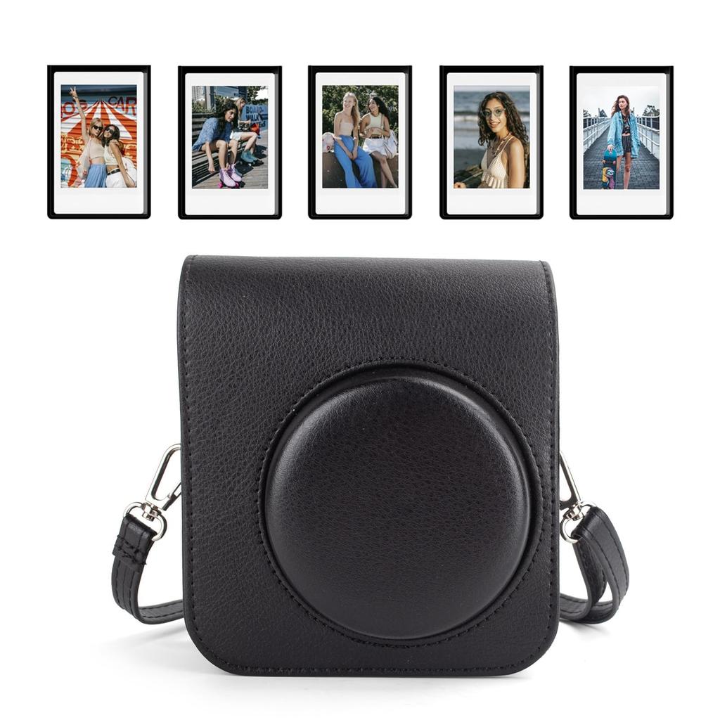 HIYQIN Fuji Instax Mini 41 Camera Case with Magnetic Photo Frame, Protective Cover, and Carrying Bag with Shoulder Strap - Black
