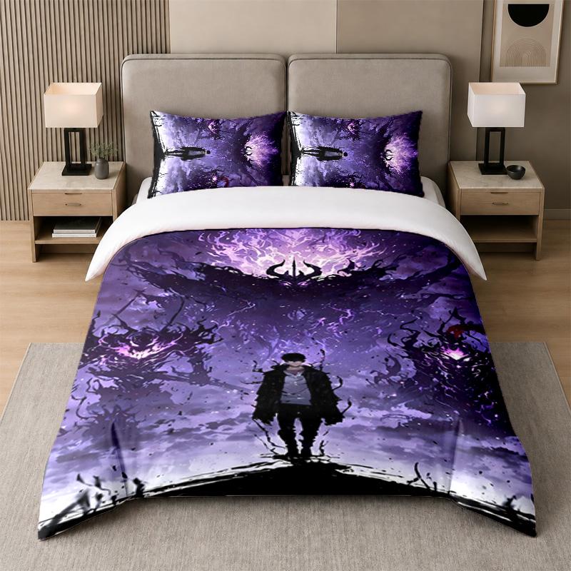 3Pcs Bed Set,Solo Leveling 1 Duvet Cover and 2 Pillowcases, Printed Bedding Decor For Guest Room