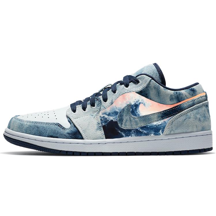 Jordan Air Jordan 1 Abrasion Resistant Breathable Slip Resistant Low top Vintage Basketball Shoes Men's White Blue CZ8455-100(Team181-)