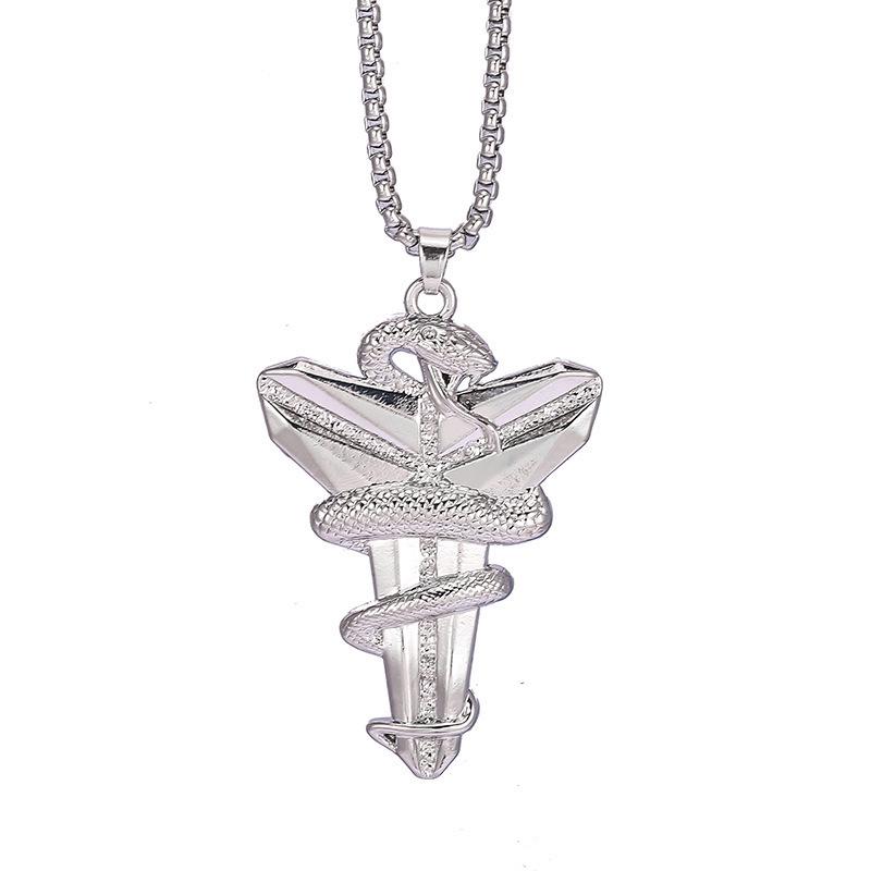 Black Mamba Viper Cross Pendant Necklace for Basketball Fans - Unisex Titanium Steel Hip-Hop Jewelry