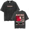 Vintage Washed Anime Chainsaw Man Makima Tshirt Men Women Clothing Fashion Short Sleeve Cotton Oversized Tshirts Streetwear
