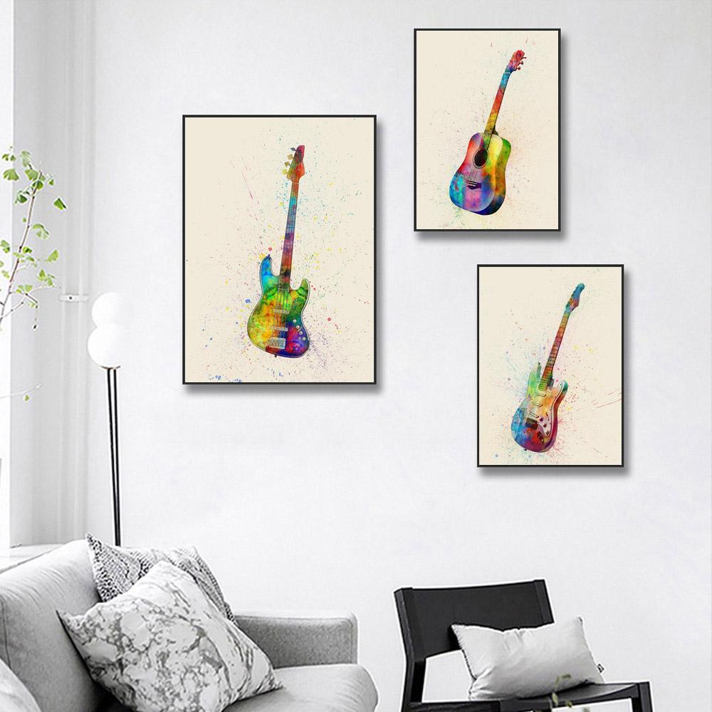 New Graffiti Art Musical Instrument Canvas Painting Wall Art Saxophone Guitar Violin Poster Living Room Home Decoration Mural No Frame