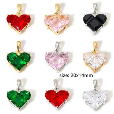 1 Piece Sweet Copper Valentine's Day Charms Gold Color Heart Cubic Zirconia Pendants For DIY Necklace Jewelry Making 20mm X 14mm