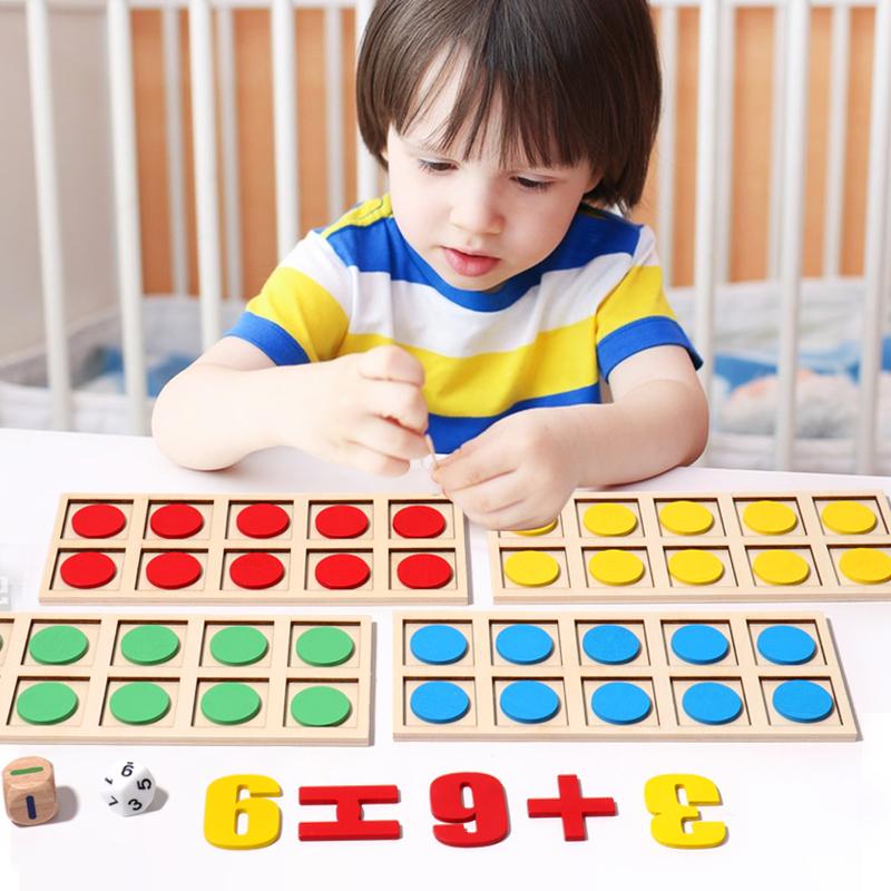 Montessori-Digitalkartenspiel mit Zehnergitter, Mathematikspielzeug aus Holz, Additions- und Subtraktionslehrmittel, Kindererziehung, logisches Denken