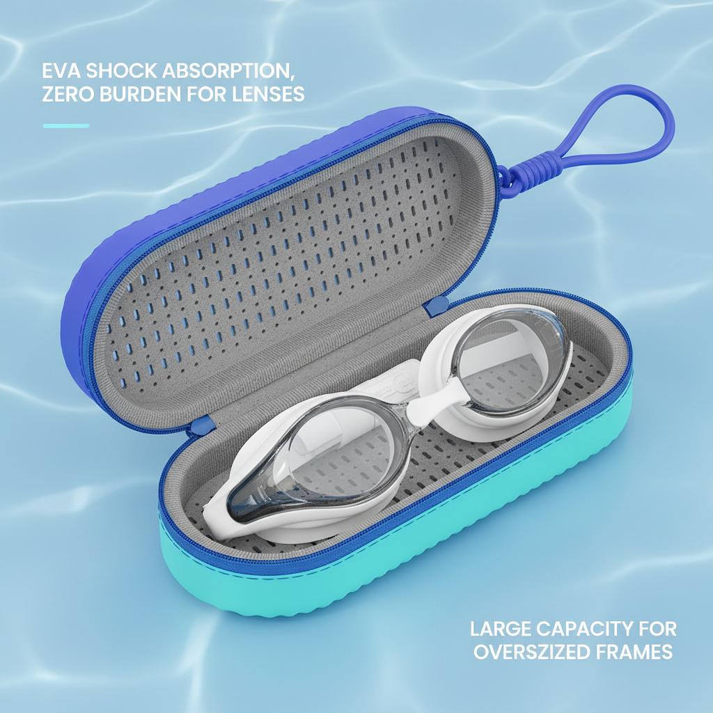 Travel Silicone Glasses Case Breathable Goggle Bag Portable FoldableSunglasses Swimming Goggles Elastic Zipper Wrist Strap Desig