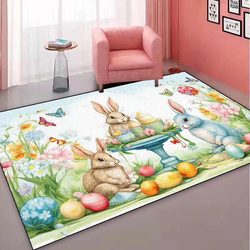 Cute Cartoon Carpet for Living Room Rabbit Pattern Bedroom Decoration Non-slip Children Rugs Bathroom Cloakroom Plush Floor Mats