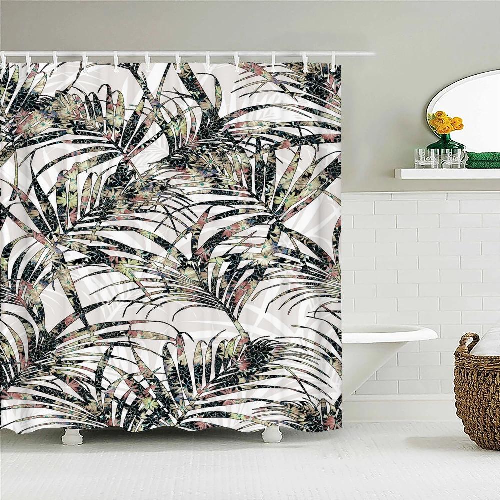 Waterproof Shower Curtain Fresh Plant leaves Polyester Fabric 3D Printing leaf Bathroom Curtains for Bathroom Decor with Hooks